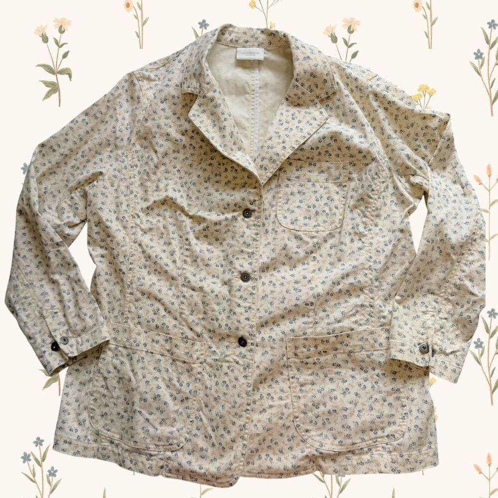 Liz Claiborne Vintage 90s Woman Floral Fine Wale Corduroy Chore Jacket